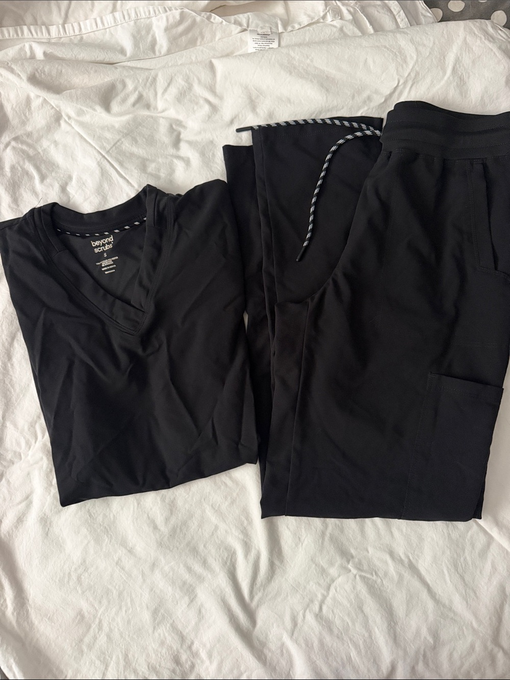 Women's Black V-Neck Scrub Top & Drawstring Pants Set